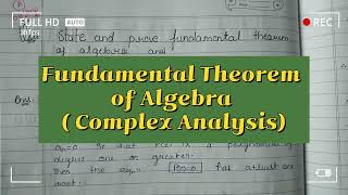 Fundamental Theorem Of AlgebraIn Complex Analysis [upl. by Inajar661]