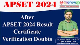 APSET 2024 Results  Certificate Verification required documents  Doubts  Open Science Class [upl. by Lusty789]