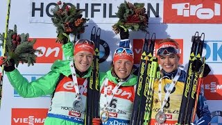 Victory Ceremony Pursuit Women Hochfilzen  12122015 [upl. by Ennovahs]