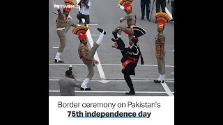 Guards at PakistanIndia border perform ceremony on independence anniversary [upl. by Hpseoj977]