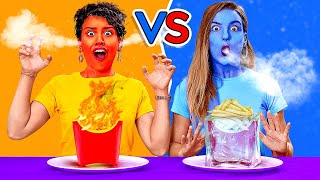 EATING ONLY HOT vs COLD FOOD FOR 24 HOURS Last To STOP Eating Wins DIY Pranks by 123 GO CHALLENGE [upl. by Jareen]