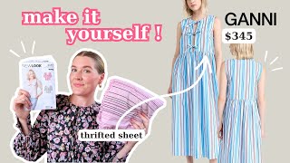 GANNI Tie Front Dress Tutorial  Beginner Sewing Tutorial  Sew A Long With Pattern  Thrift Flip [upl. by Arimas]