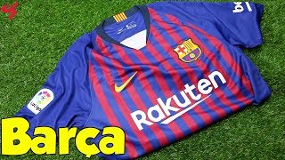 Nike FC Barcelona Messi 201819 Home Soccer Jersey Unboxing  Review [upl. by Ynoffit103]