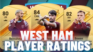 FIFA 24  WEST HAM PLAYER RATINGS EAFC 24 Ft Bowen Paqueta And Mohammed Kudus [upl. by Aitak]