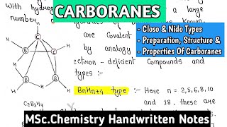 CARBORANES  Closo amp Nido Types  Preparation Properties amp Structure of Carboranes  mscnotes [upl. by Nalaf780]