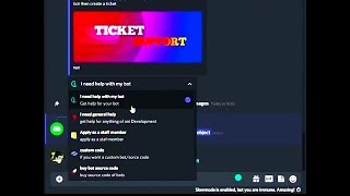 How to make a dropdown menu ticket system discord bot discordbot discord bot [upl. by Apeed161]