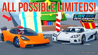 ALL Possible Limiteds Returning In The Christmas Limited Shop 🎄❄️☃️  Car Dealership Tycoon [upl. by Sices258]