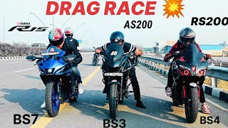 RS200 VS R15 V4 VS AS200 💥 DRAGRACE 🔥 TOP SPEED BATTLE 😈RACE TILL THEIR POTENTIAL 🔥 [upl. by Lerrej]