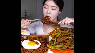 Black Bean Noodles Beef Kimchi and Eggs ❤️ asmr mukbang bigbites spicy noodles Fumeyamyam [upl. by Dnomzed]