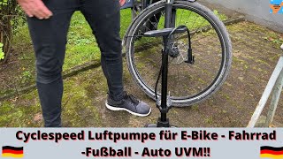 CYCLESPEED Fahrradpumpe mit Manometer  Hochdruck für Rennrad EBike und MTB Universelles Ventil [upl. by Ahsilem519]