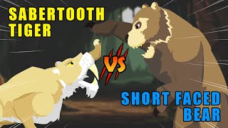 Smilodon vs Arctodus  Sabertooth Tiger vs Ice Age Animals Level Challenge S1  Animal Animation [upl. by Dewhirst]