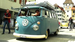 Large VW Bus amp VW Beetle Caravan in Historic Swiss Town [upl. by Sheree651]