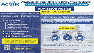 AcSIR August 2024 PhD Admission application form is live now  Detail information acsir phd jrf [upl. by Retsae]