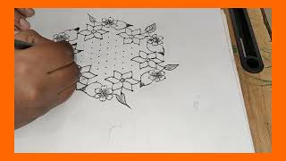 Simple design rangoli kolam how to draw Rangoli design to easy 158 dots rangoli Hashmika24 [upl. by Aronas314]