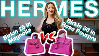 HERMES Pink Birkin Comparison Birkin 25 quotMagnoliaquot Novillo vs Birkin 30 quotRose Pourprequot Togo Leather [upl. by Ahsircal]