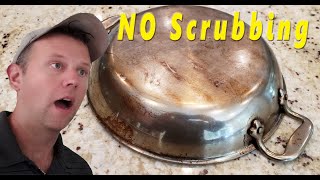 FASTEST EASIEST way to Clean Pots Pans in 2 Minutes NO SCRUBBING Restore Dirty Filthy Burnt AllClad [upl. by Elita213]