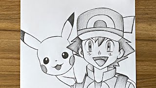 How to draw Ash and Pikachu  Step by step  Beginners drawing tutorials step by step  Art videos [upl. by Nancy528]