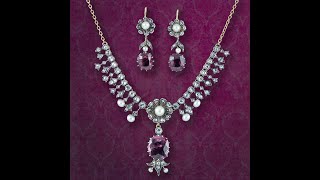 Antique Victorian Garnet Diamond Pearl Necklace And Earrings Suite With Box [upl. by Nevad]