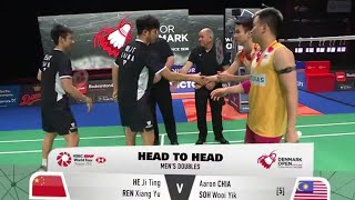 FANTASTIC AronWoo Yik vs He Ji TingRen Xiang Yu  Denmark Open badminton Throwback [upl. by Ellenehc]