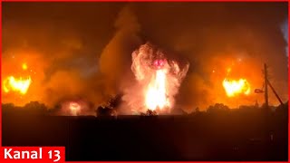 Terrible explosion Warehouse containing thousands of ammunition was struck in Russian Tver region [upl. by Yenetruoc587]