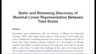 Static and Streaming Discovery of Maximal Linear Representation Between Time Series [upl. by Ahc134]