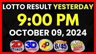 Lotto Result Yesterday PCSO 9PM Draw October 9 2024  PCSO Lotto 2D 3D Swertres 4D 645 655 [upl. by Robbins531]