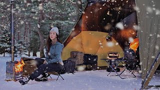 Camping in a Snowstorm forest Alone in a Hot Tent [upl. by Nylsoj82]