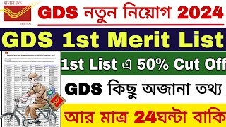 GDS 1st Merit List 2024  GDS Cut Off 2024  GDS New Vacancy 2024  Post Office Recruitment 2024 [upl. by Heinrike]