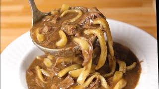 THE BEST HOMESTYLE BEEF AND NOODLES CROCKPOT BEEF AND NOODLES [upl. by Annahsirhc]