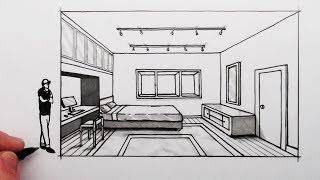 How to Draw a Bedroom in 1Point Perspective [upl. by Alleda]