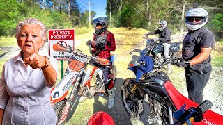 KAREN CALLS 911 TO STOP US FROM TRESPASSING ON DIRT BIKES [upl. by Rooker311]