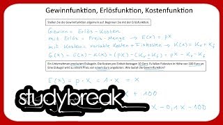 Gewinnfunktion Erlösfunktion Kostenfunktion  Betriebswirtschaftslehre [upl. by Tacklind]