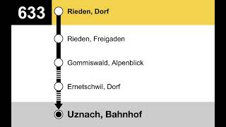 PostAuto Ansagen  633 Rieden SG – Gommiswald – Ernetschwil – Uznach [upl. by Bozovich]