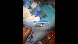 Lets wrap Crochet Petaledtulip Bouquet with me💙 [upl. by Ynohtnaleahcim]