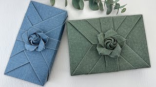 Gift Wrapping Ideas  禮物包裝長方形  摺紙玫瑰花教學（Step By Step） [upl. by Jasper]