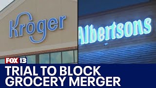 Trial to block KrogerAlbertsons merger begins  FOX 13 Seattle [upl. by Akemahs]