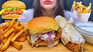 FAST FOOD ASMR MUKBANG  EATING CRISPY CHICKEN BURGERSANDWICH  FRIES [upl. by Wycoff]