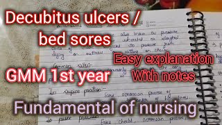 Decubitus ulcers bed sores GNM 1st yearfundamental of nursingeasy explanation with notes [upl. by Ahterod]