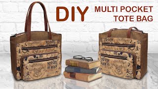 DIY Multi Pockets Tote Bag  How to Make Shoulder Bag  Cara membuat Tas Jinjing Handmade [upl. by Muriel]