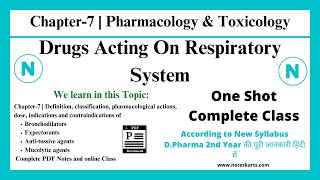 Pharmacology Chapter7 d pharma 2nd year  Drugs Acting On Respiratory System  Complete Class Hindi [upl. by Enileme]