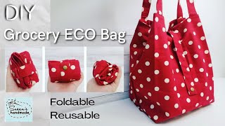 DIY Eco Bag  Grocery Bag  How to sew Shopping Bag  Tote Bag  Foldable amp Reusable susanhandmade [upl. by Harleigh]