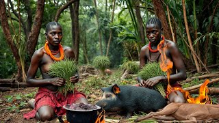 Cooking Bush Pig with Hadzabe Tribe in the Wilderness [upl. by Anibor]