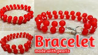 How to make bracelet with pearls and beads  Handmade pearls beaded bracelet [upl. by Aihsekram420]