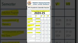 RTU BTech I Sem Academic Calendar for odd Semester Session 202425 shortsfeed [upl. by Sedberry]