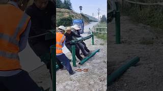 Manual installation process of highway bend guardrail [upl. by Felic]