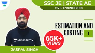 Estimation and Costing  1  SSC JE 2021  STATE AE 2022  Jaspal Singh [upl. by Ecirpak]