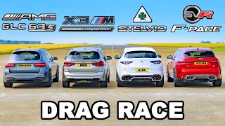 BMW v AMG v Alfa v Jaguar SUV DRAG RACE [upl. by Procto]