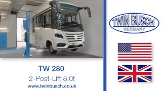 The TW 280  2 post lift 80 t  clear floor  HEAVY LINE from TWIN BUSCH® [upl. by Aititil]