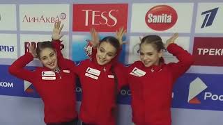 Trusova Kostornaia Shcherbakova  Interview at Russian Championships 2020 [upl. by Sirromaj599]