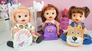 BABY ALIVE SARA CARINHA DE ANJO SOL CARROSSEL E BELA CHIQUITITAS SE ARRUMANDO PARA ESCOLA NOVELINHA [upl. by Innek]